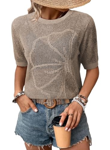 Dokotoo Women's Short Sleeve Crochet Knit Top: $16.96 Dokotoo Women's Short Sleeve Crochet Knit Top: $16.96