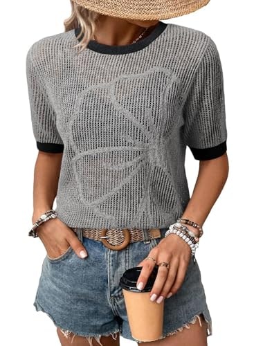 Dokotoo Women's Short Sleeve Crochet Knit Sweater: $18.36 Dokotoo Women's Short Sleeve Crochet Knit Sweater: $18.36
