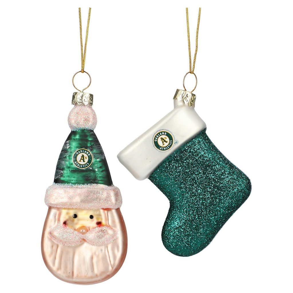 Oakland Athletics Santa & Stocking Blown Glass Ornament 2-Pack: $29.99
