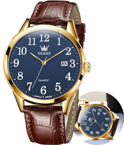 Olevs Men's Leather Analog Quartz Watch: $29.40