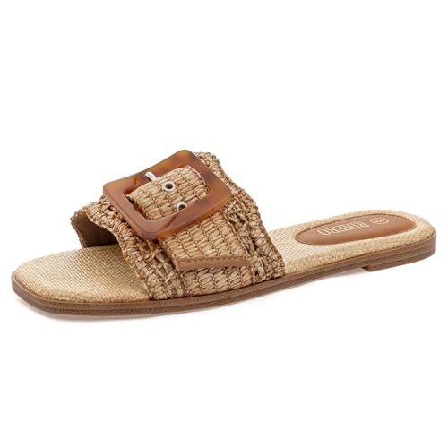 Rihero Women's Square Toe Raffia Buckle Sandals: $28.99