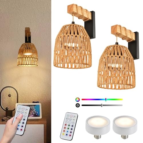 Novcand Rattan Battery Wall Sconce 2-Pack: $38.75 Novcand Rattan Battery Wall Sconce 2-Pack: $38.75