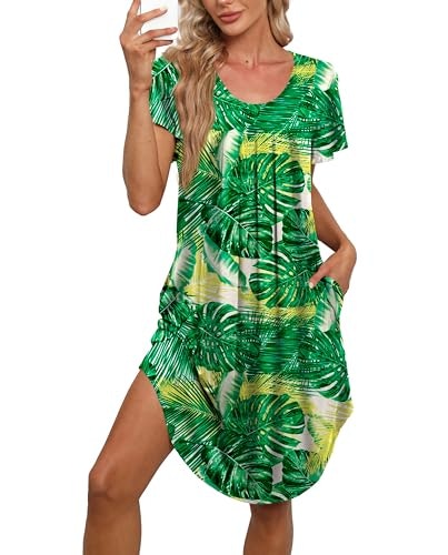 Bestshow Women's Pleated Loose Fit Short Sleeve Nightgown: $12.73