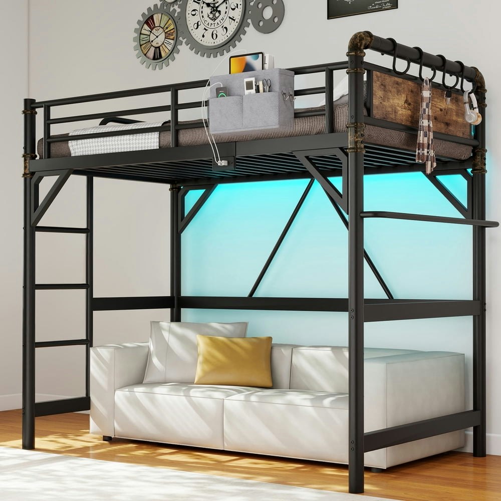 Hijob Twin Metal Loft Bed with Charging Station and LED Lights: $139.93 Hijob Twin Metal Loft Bed with Charging Station and LED Lights: $139.93
