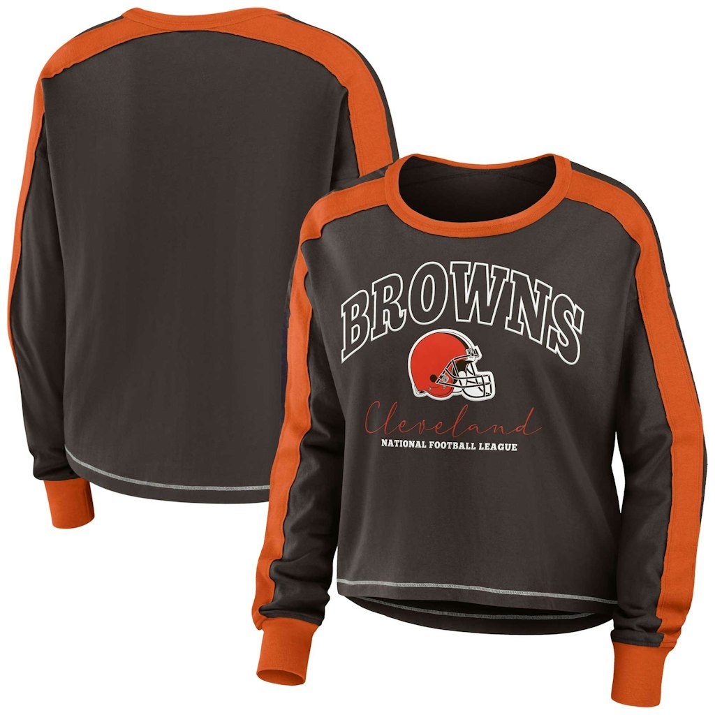 Women's Wear by Erin Andrews Cleveland Browns Color Block Long Sleeve Crop T-Shirt: $54.99 Women's Wear by Erin Andrews Cleveland Browns Color Block Long Sleeve Crop T-Shirt: $54.99