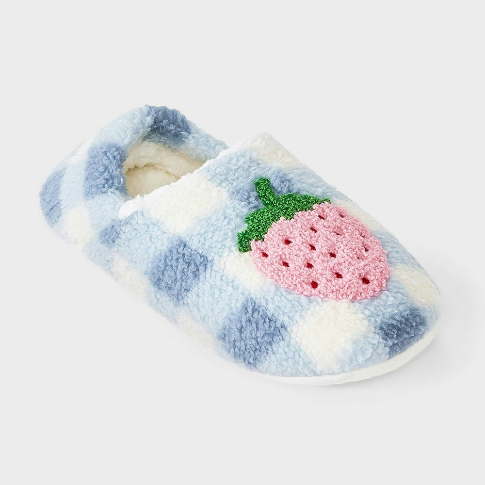 Women's Embroidered Gingham Strawberry Fleece Slipper Socks: $10 Women's Embroidered Gingham Strawberry Fleece Slipper Socks: $10