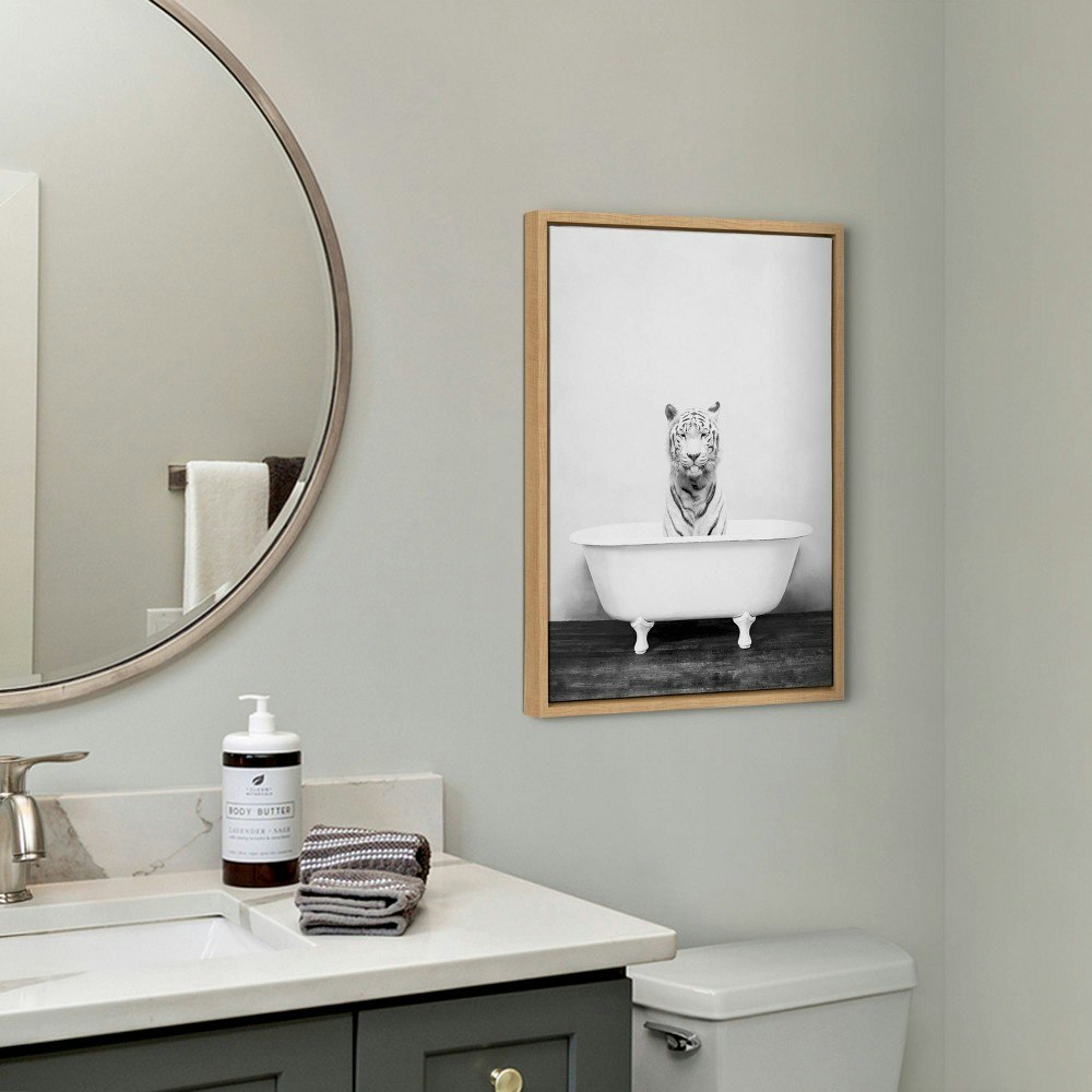 18" x 24" Sylvie White Tiger in the Bathtub Canvas Wall Art: $54.99