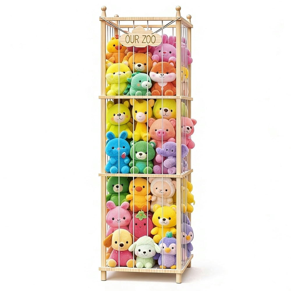 Fowroa Stuffed Animal Wooden Zoo Storage Rack: $39.80