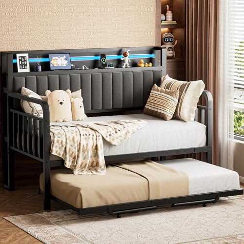Daybed with Trundle and Charging Headboard: $189.91