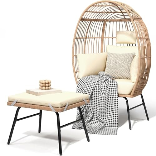 Yitahome Oversized Wicker Egg Chair with Ottoman: $185.99 Yitahome Oversized Wicker Egg Chair with Ottoman: $185.99
