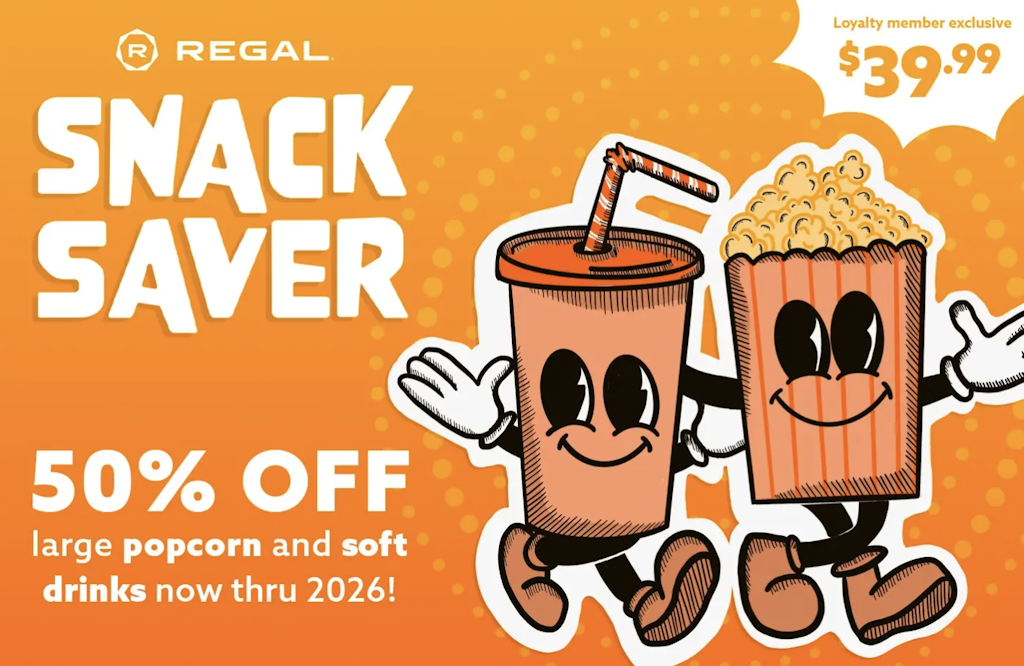 Regal 2026 Snack Saver Card: 50% off