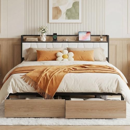 Likimio California King Bed Frame with Storage Drawers and Charging Station: $194.97 Likimio California King Bed Frame with Storage Drawers and Charging Station: $194.97