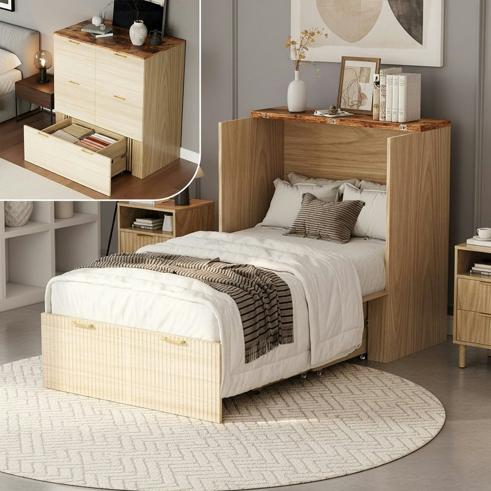 Zimtown Twin Murphy Bed with Storage Drawer: $152.99