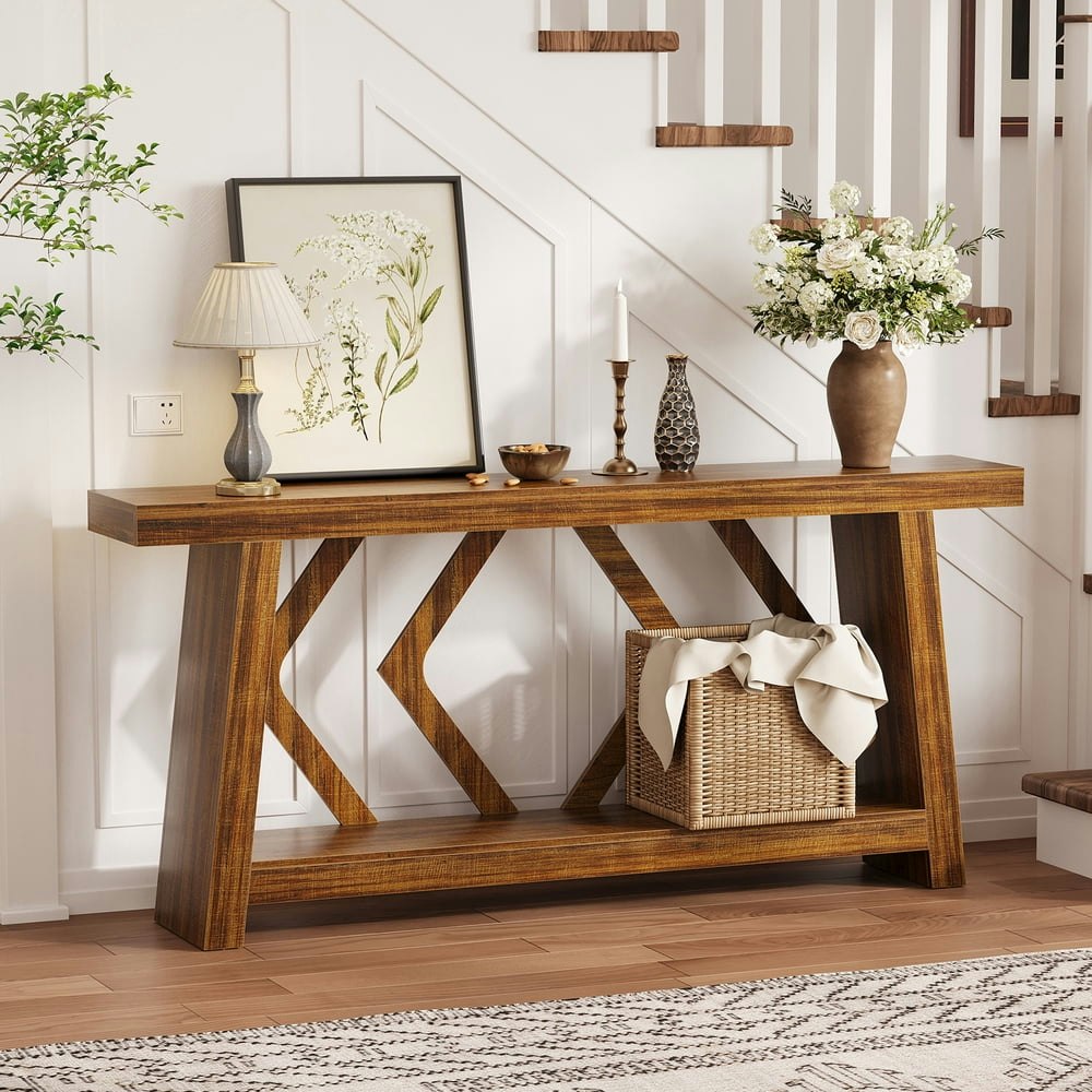 70-Inch 2-Tier Farmhouse Console Table: $125.99 70-Inch 2-Tier Farmhouse Console Table: $125.99
