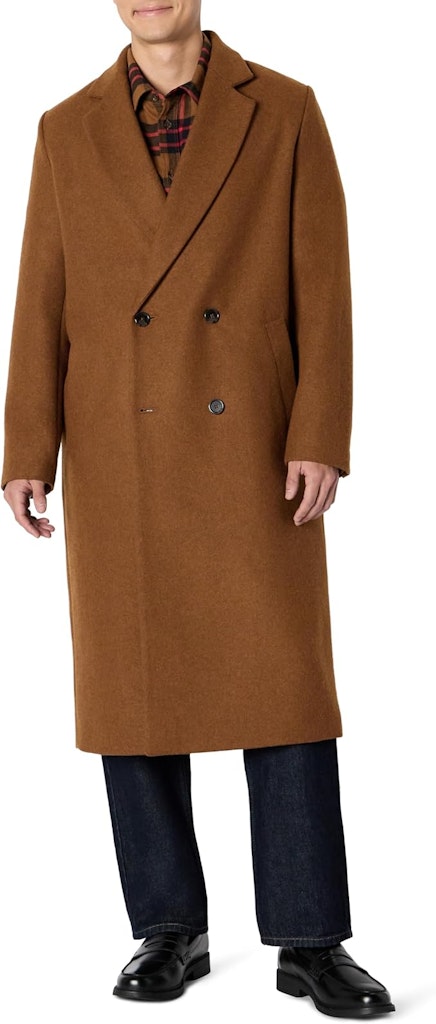 Amazon Essentials Men's Relaxed-Fit Double Breasted Wool Blend Longline Topcoat: $23 to $25
