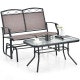 Costway Outdoor Metal Gliding Loveseat w/ Glass Coffee Table for $102 + free shipping