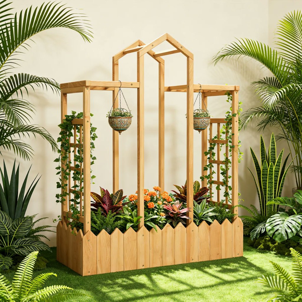 Latitude Run Wooden Planter Box Garden Bed w/ Trellis: $36 Latitude Run Wooden Planter Box Garden Bed w/ Trellis: $36