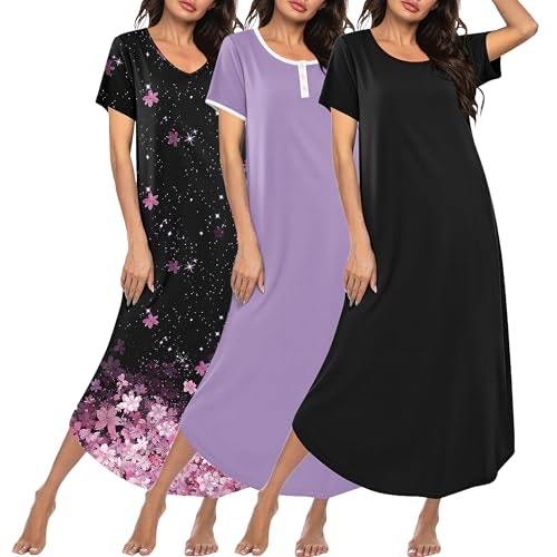 Ekouaer Women's Long Nightgown 3-Pack: $29.98 Ekouaer Women's Long Nightgown 3-Pack: $29.98