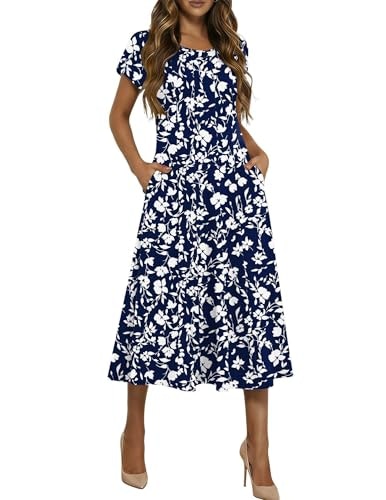 Hotouch Women's Short Sleeve Floral A-Line Midi Dress: $19.97