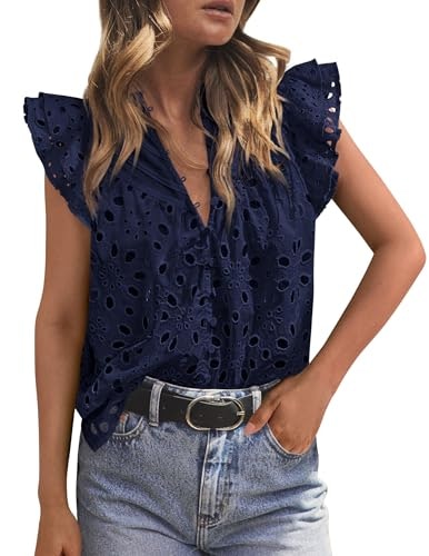 Prettygarden Women's Eyelet V-Neck Summer Top: $24.99