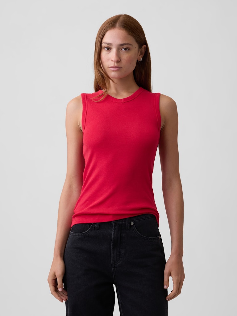 Ribbed High-Neck Tank Top: $12.49 Ribbed High-Neck Tank Top: $12.49