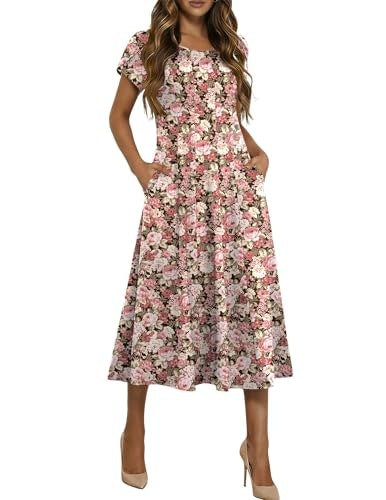 Hotouch Women's Short Sleeve Floral Midi Dress: $26.97