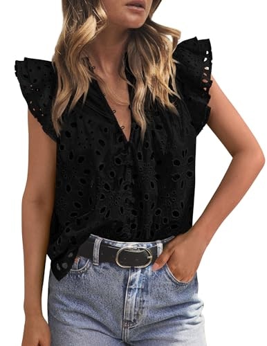 Prettygarden Women's Eyelet V-Neck Summer Top: $24.99