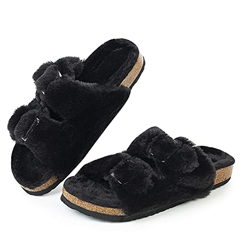 Fitory Women's Faux Rabbit Fur Cork Slide Sandals: $22.36