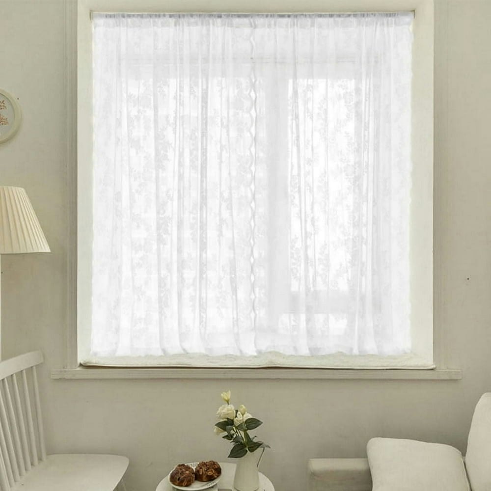 White Floral Lace Sheer Window Curtains 2-Panel Set: $11.69