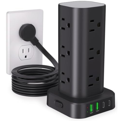 12-Outlet 4-USB Power Strip Tower with 10-Foot Cord: $28.04