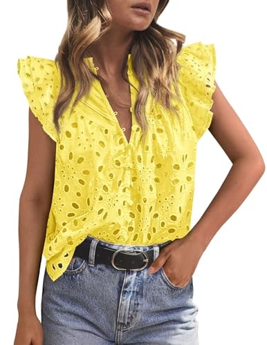Prettygarden Women's Eyelet V-Neck Summer Top: $24.99