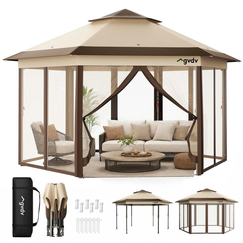 GVDV 12x12 Pop-Up Canopy Tent with Mesh Netting: $109.99
