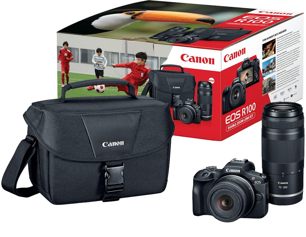 Canon EOS R100 Mirrorless Camera Double Lens Kit: $749.99 Canon EOS R100 Mirrorless Camera Double Lens Kit: $749.99