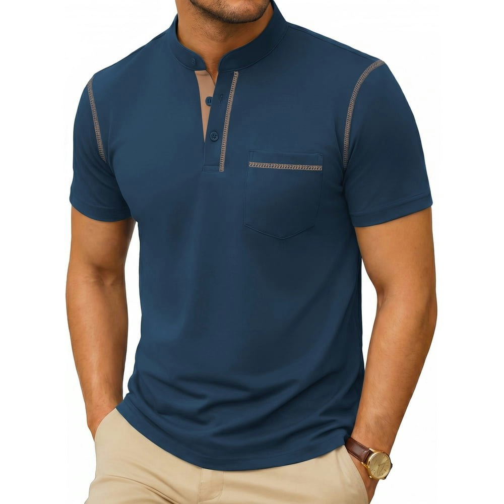Richcoin Men's Short Sleeve Henley Pocket T-Shirt: $13.78