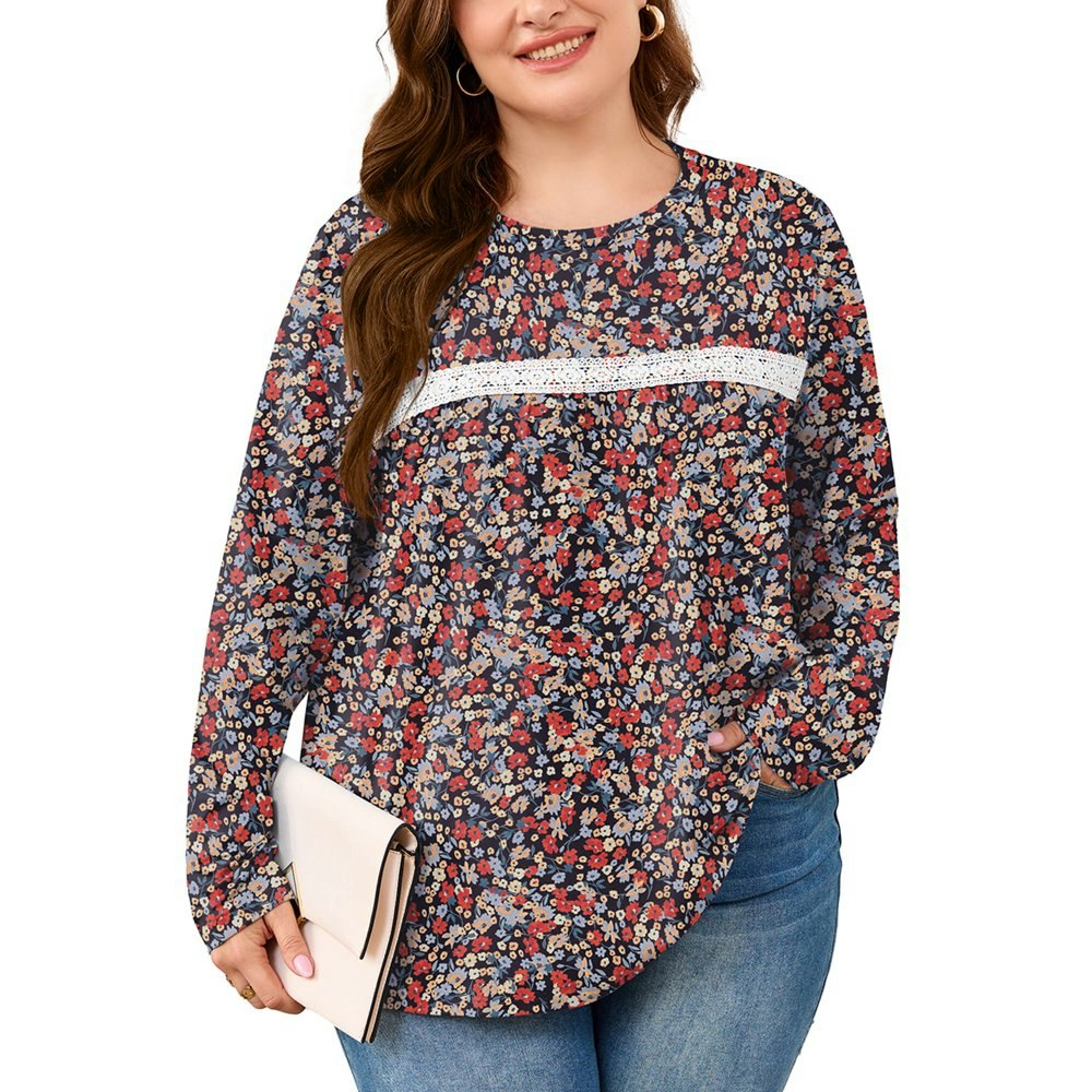 Showmall Women's Plus Size Floral Lace Tunic Blouse: $13.99 Showmall Women's Plus Size Floral Lace Tunic Blouse: $13.99