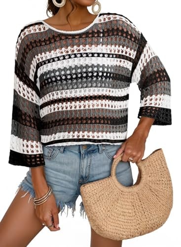 Dokotoo Women's Crochet Striped 3/4 Sleeve Casual Sweater: $19.57 Dokotoo Women's Crochet Striped 3/4 Sleeve Casual Sweater: $19.57
