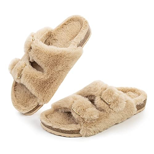 Fitory Women's Open-Toe Faux Rabbit Fur Cork Slide Sandals: $22.36 Fitory Women's Open-Toe Faux Rabbit Fur Cork Slide Sandals: $22.36