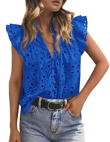 Prettygarden Women's Eyelet V-Neck Summer Top: $24.99 Prettygarden Women's Eyelet V-Neck Summer Top: $24.99