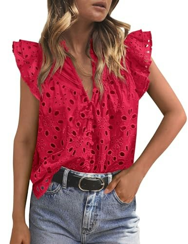 Prettygarden Women's Eyelet V-Neck Top: $24.99