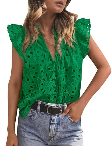 Prettygarden Women's Eyelet V-Neck Summer Top: $24.99 Prettygarden Women's Eyelet V-Neck Summer Top: $24.99