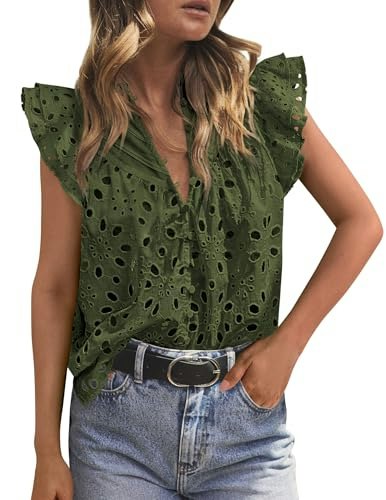 Prettygarden Women's Eyelet V-Neck Top: $19.99