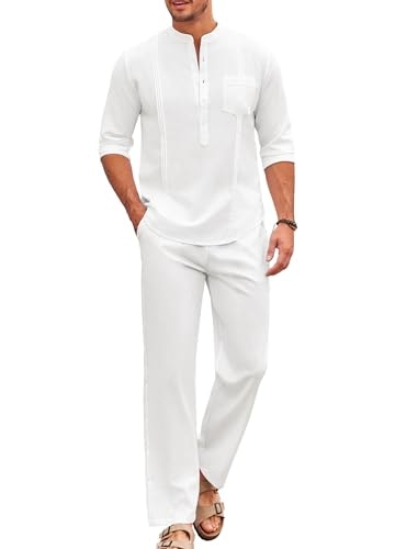 Coofandy Men's Linen Henley Shirt and Pants 2-Piece Set: $35.99 Coofandy Men's Linen Henley Shirt and Pants 2-Piece Set: $35.99