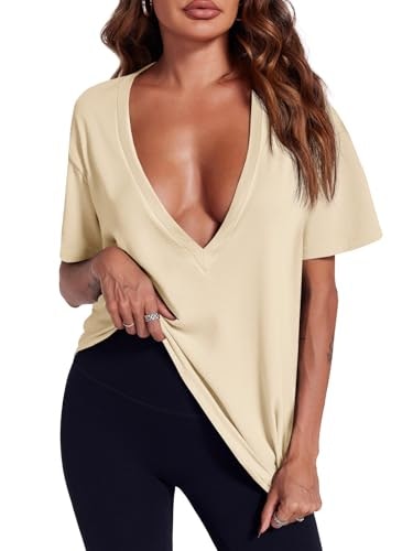 Tankaneo Women's Deep V-Neck Oversized T-Shirt: $11.89 Tankaneo Women's Deep V-Neck Oversized T-Shirt: $11.89