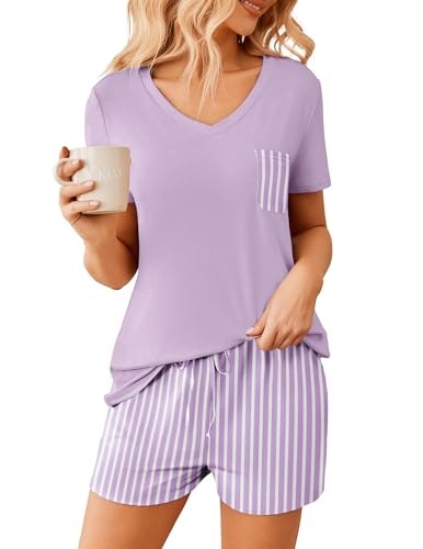 Ekouaer Women's 2-Piece Pajama Shorts Set: $12.10 Ekouaer Women's 2-Piece Pajama Shorts Set: $12.10