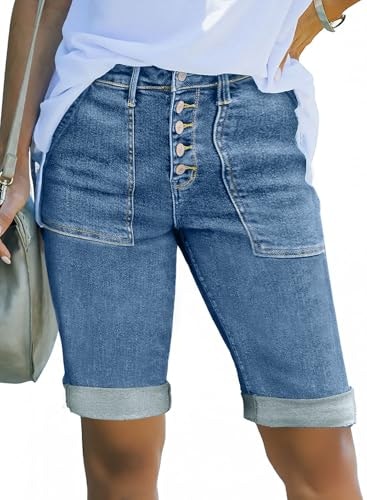 Sidefeel Women's High-Waisted Denim Bermuda Shorts: $21.41 Sidefeel Women's High-Waisted Denim Bermuda Shorts: $21.41