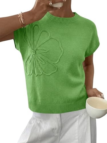 Saodimallsu Women's Short Sleeve Floral Knit Sweater: $18.99