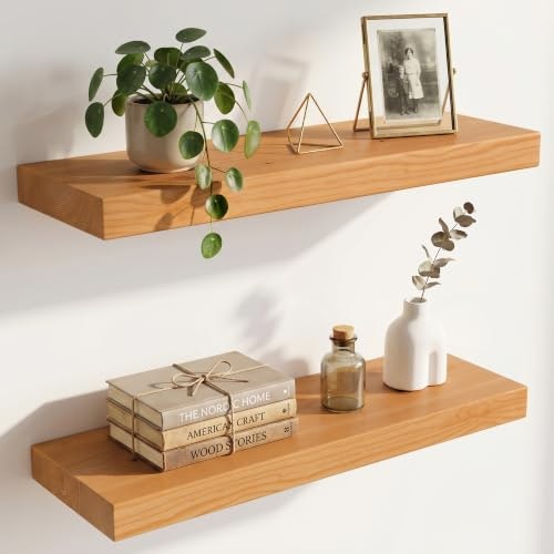 24-inch Solid Wood Floating Shelves 2-Pack: $59.49 24-inch Solid Wood Floating Shelves 2-Pack: $59.49