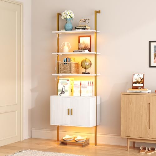 Yusong 73-Inch LED Industrial Ladder Bookshelf with Cabinet: $92.99
