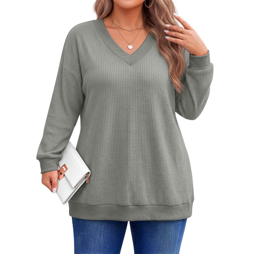 Fantaslook Women's Waffle Knit V-Neck Pullover Sweatshirt: $16.99 Fantaslook Women's Waffle Knit V-Neck Pullover Sweatshirt: $16.99