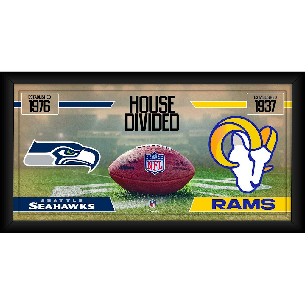 Seattle Seahawks vs. Los Angeles Rams 10" x 20" House Divided Football Collage: $59.99 Seattle Seahawks vs. Los Angeles Rams 10" x 20" House Divided Football Collage: $59.99